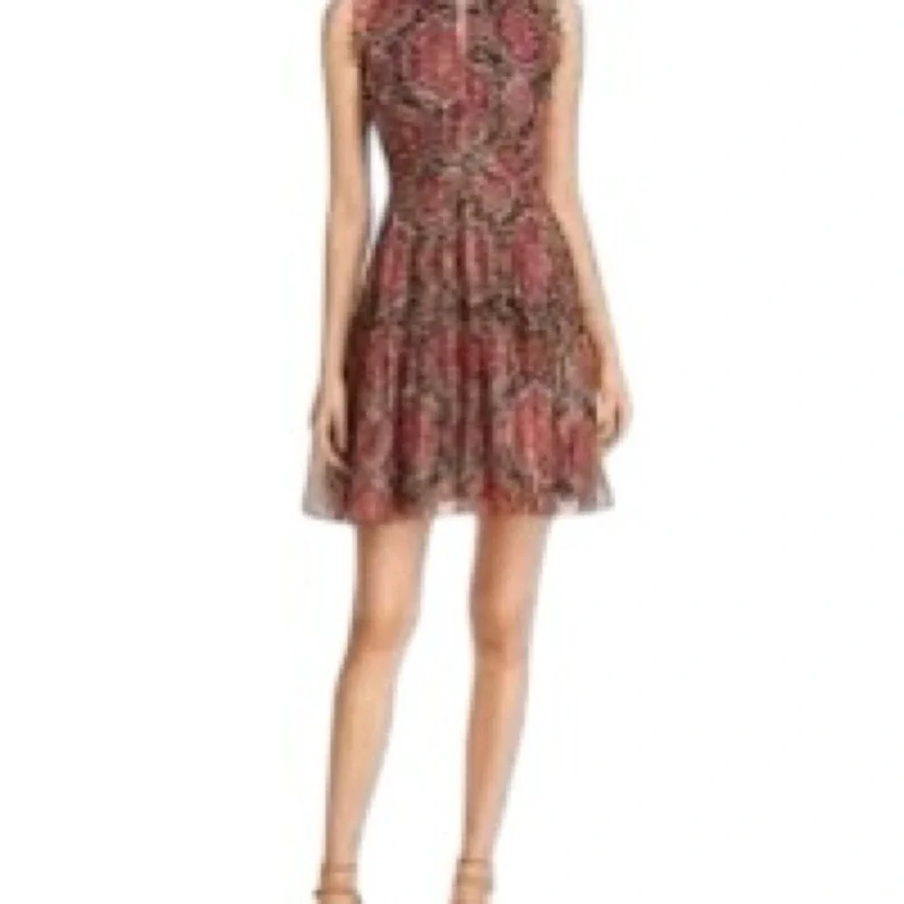 Kate Spade Metallic Paisley Ruffle Sleeveless Dress Womens Size 16 Cocktail Midi